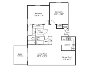 Taymil Woodruff Court 2 Bedroom 2 Bathroom Floor Plan